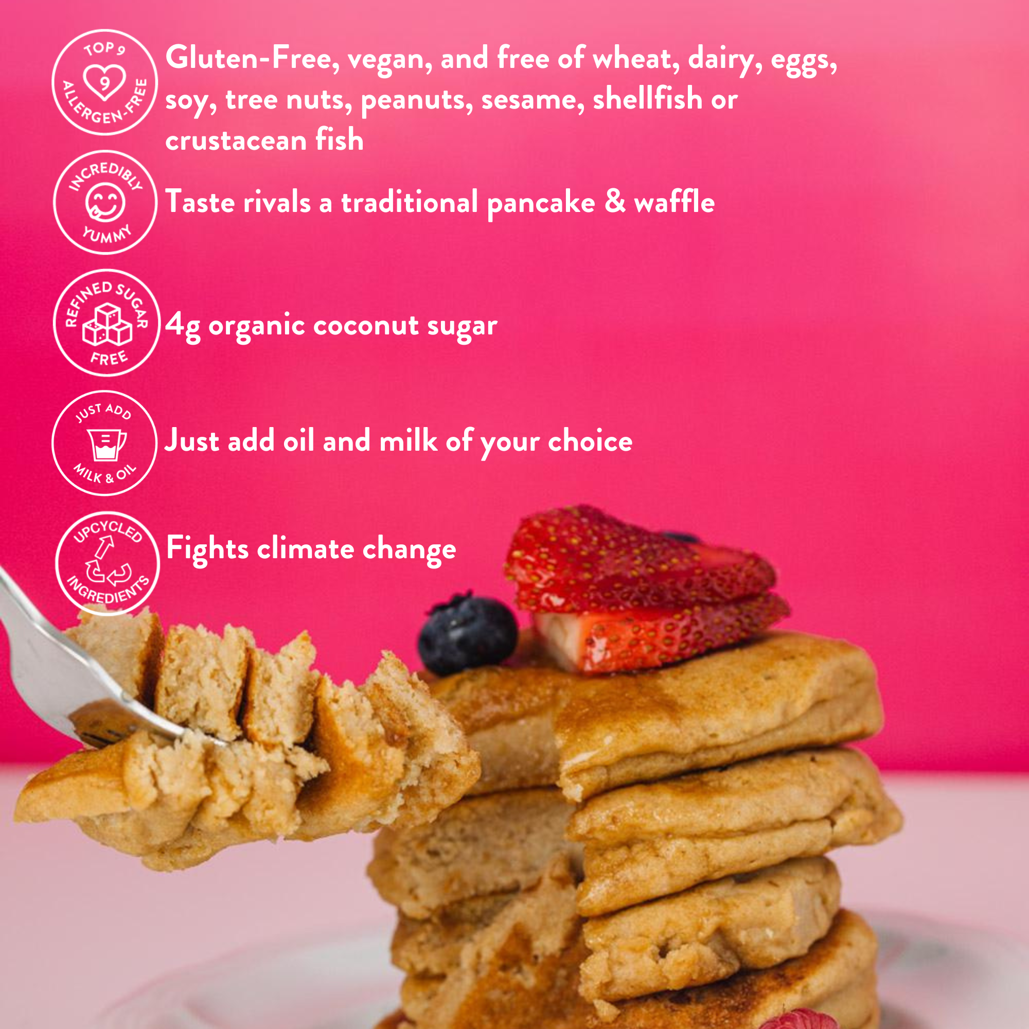 Vegan, Gluten-Free, Top 9 Allergen-Free, Upcycled Oatmeal Pancake & Waffle Mix