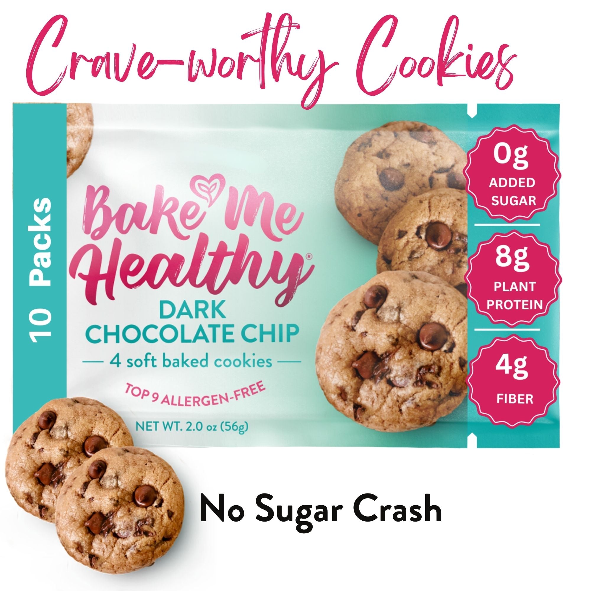 Dark Chocolate Chip Cookies- 40 Cookies/ 10 Snack Packs – Bake Me