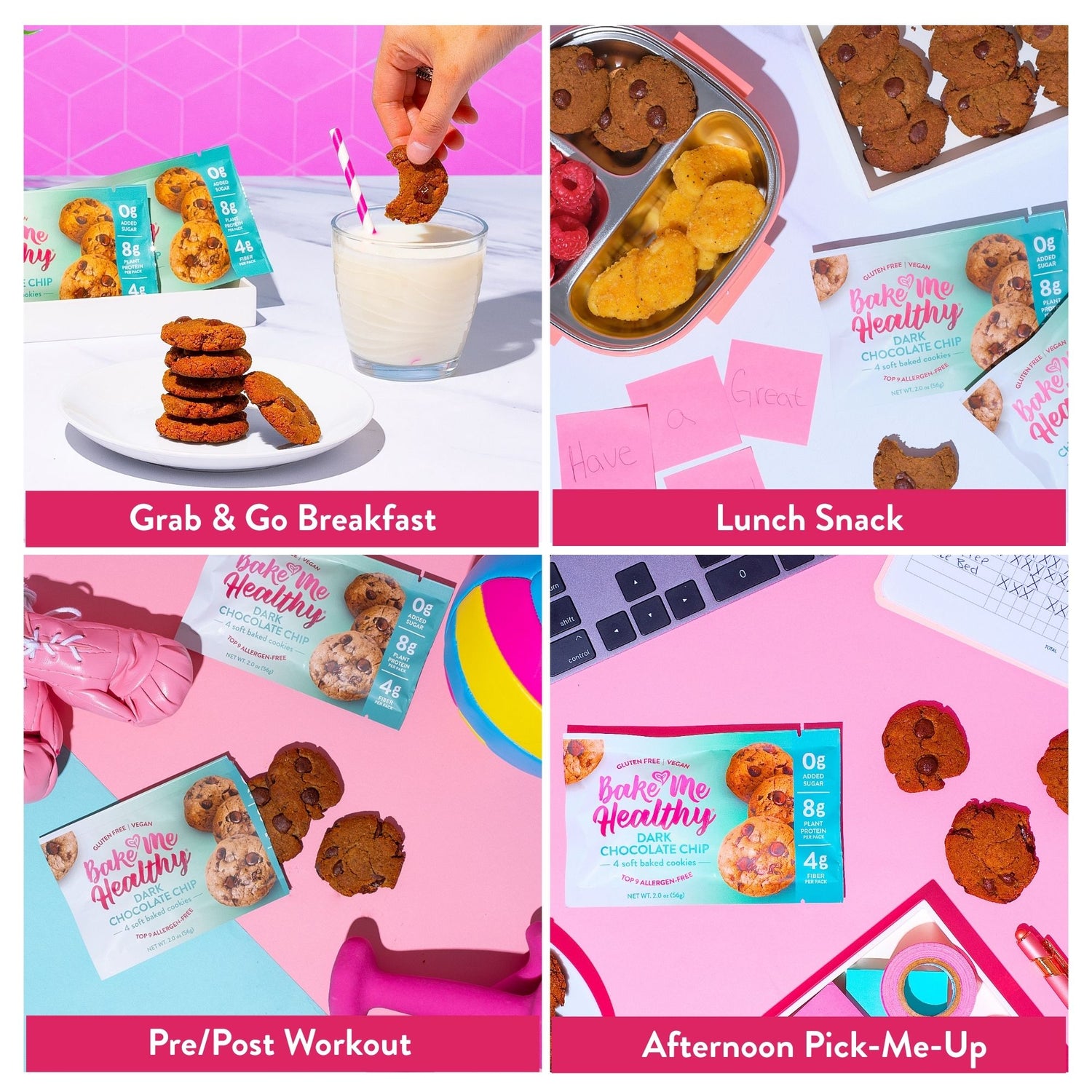 Bake Me Healthy Dark Chocolate Chip Cookies Snack Pack - Grab &amp; Go Breakfast, Lunch Snack, Pre/Post Workout, Afternoon Pick me Up