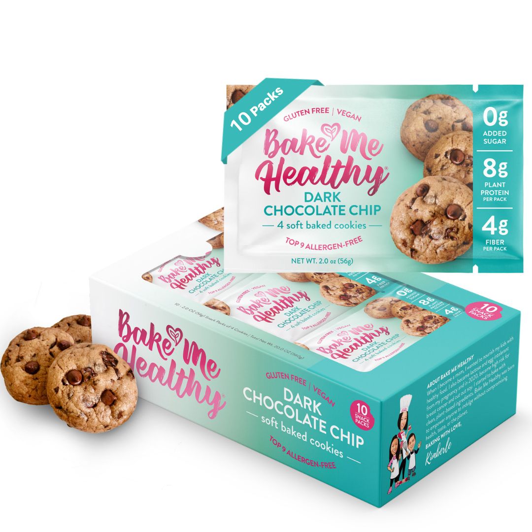 Bake Me Healthy Dark Chocolate Chip Cookies - Gluten-Free, Vegan, Top 9 Allergen-Free 10 snack packs in a box